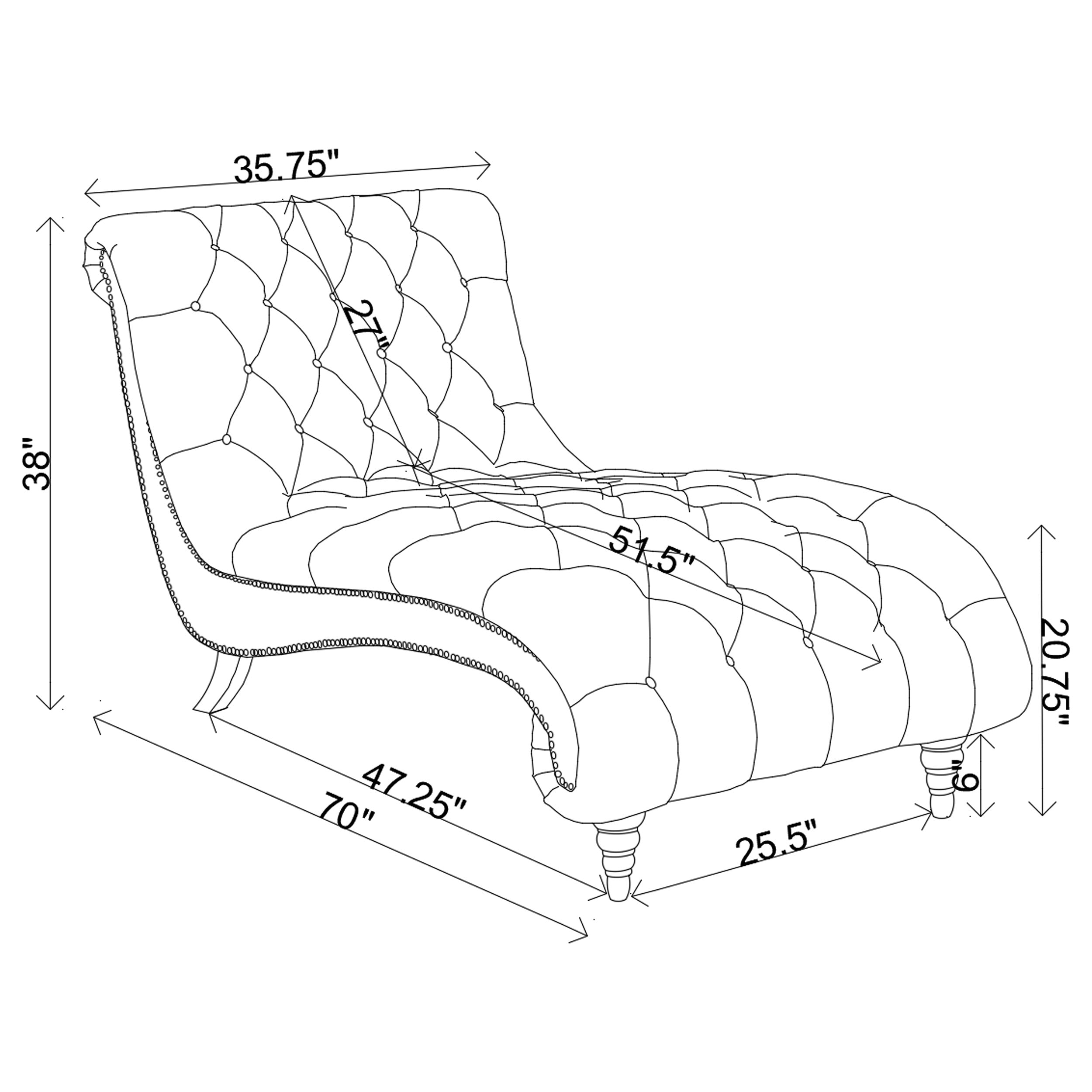 Coaster Lydia Tufted Cushion Chaise with Nailhead Trim Grey Default Title