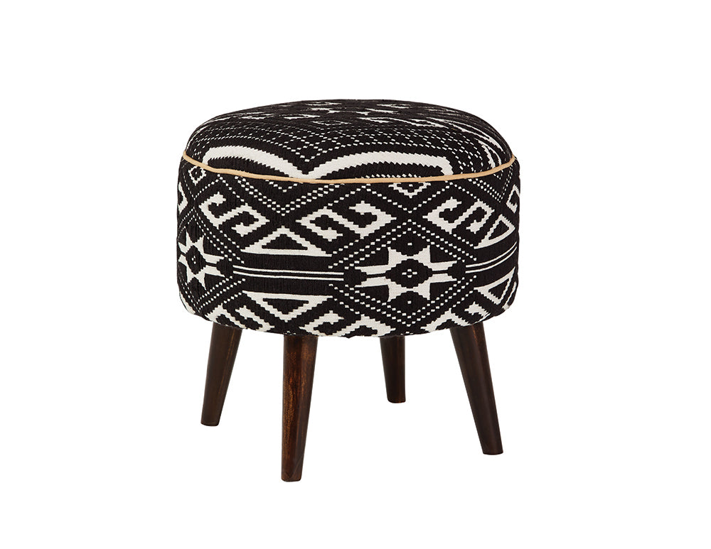 Coaster Camila Round Upholstered Ottoman Black and White Default Title