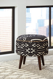 Coaster Camila Round Upholstered Ottoman Black and White Default Title