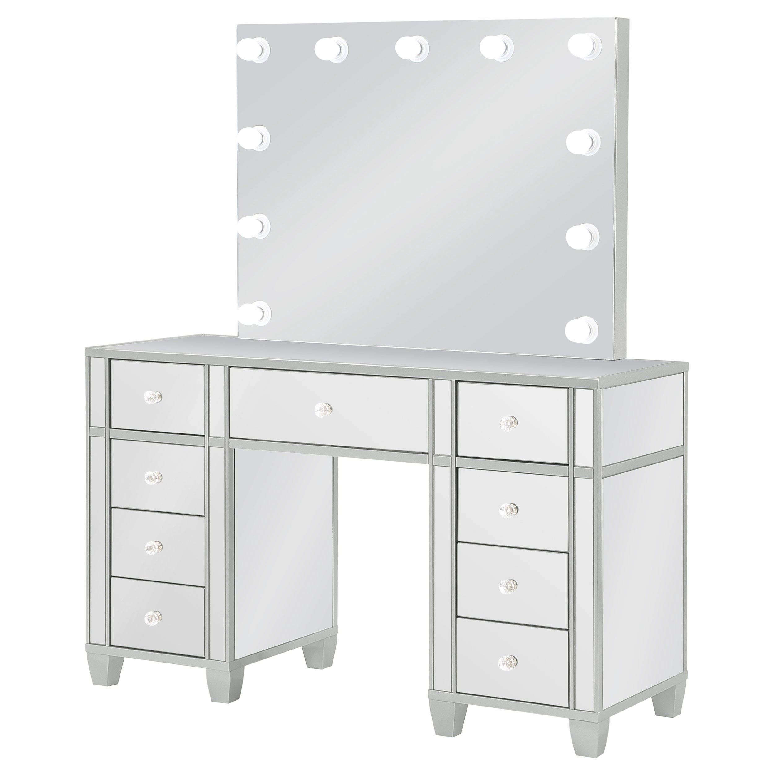 Coaster Allora 9-drawer Mirrored Storage Vanity Set with Hollywood Lighting Metallic Default Title