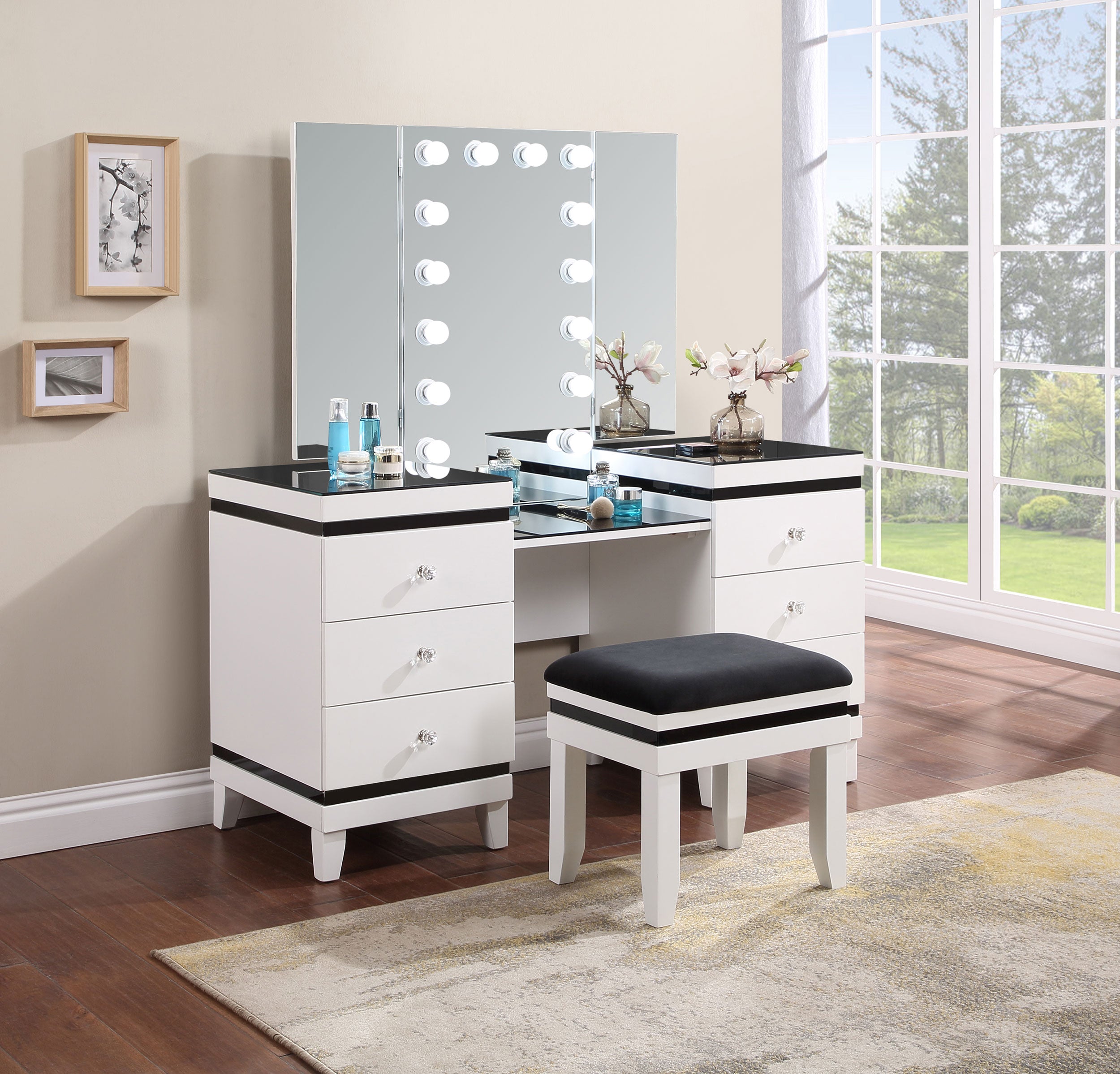 Coaster Talei 6-drawer Vanity Set with Hollywood Lighting Black and White Default Title