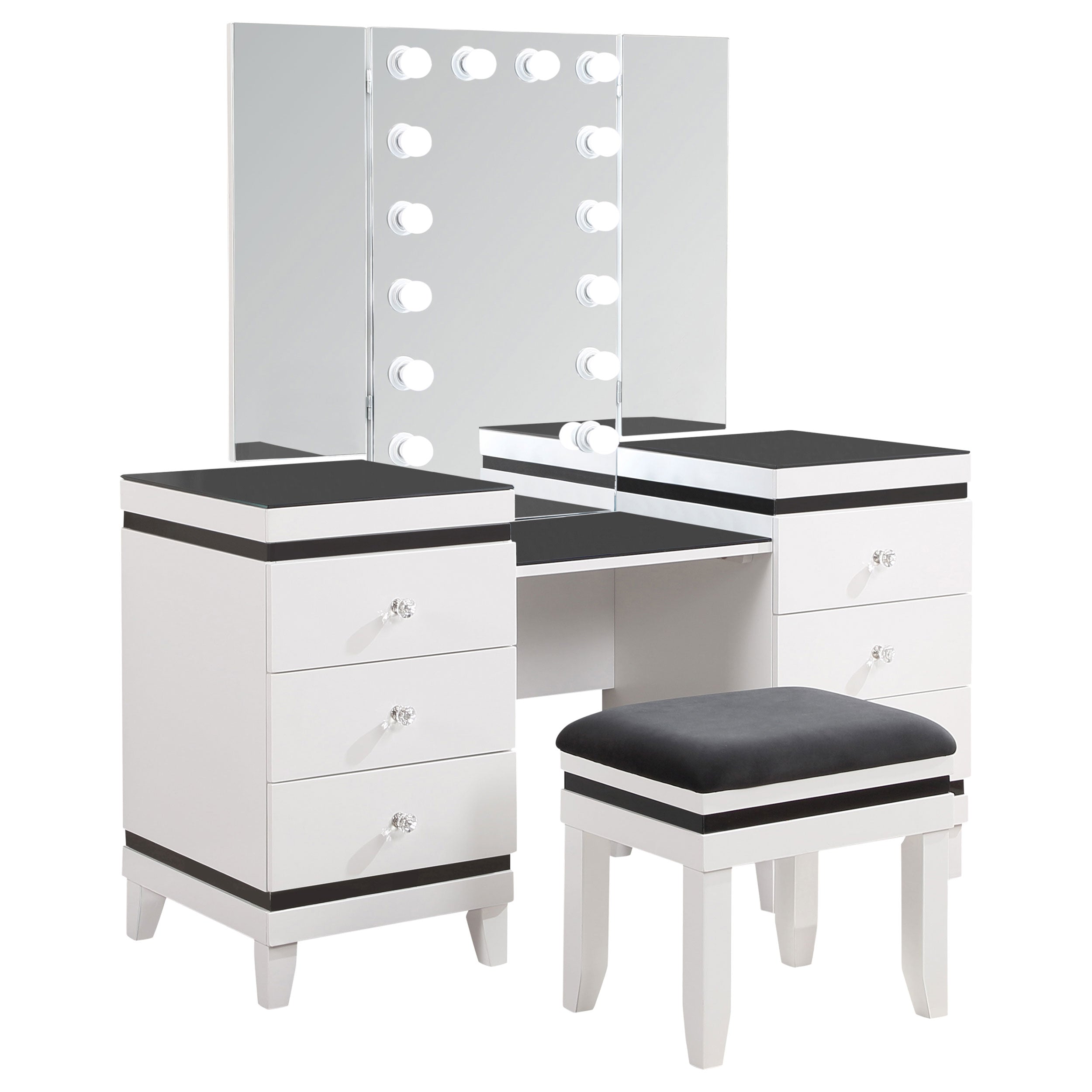 Coaster Talei 6-drawer Vanity Set with Hollywood Lighting Black and White Default Title