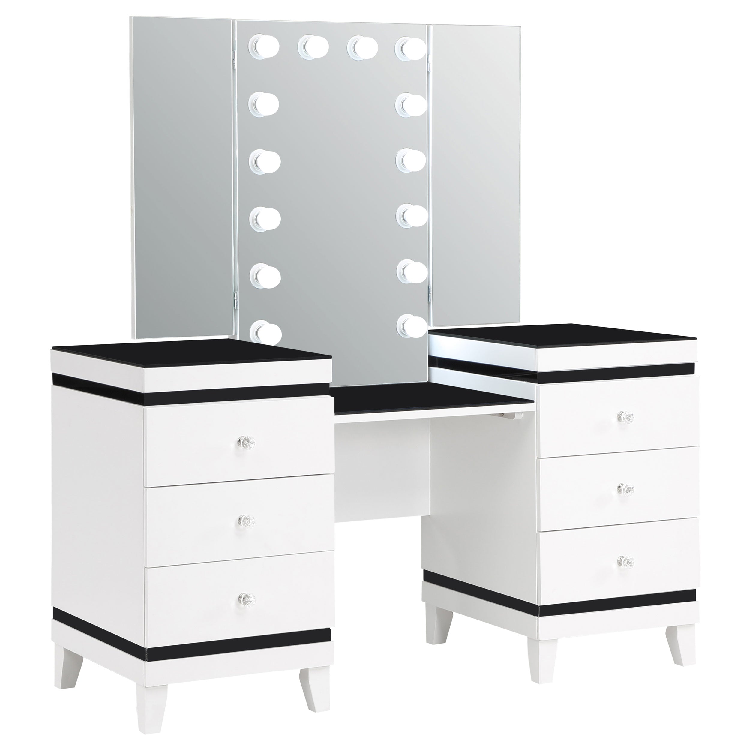 Coaster Talei 6-drawer Vanity Set with Hollywood Lighting Black and White Default Title