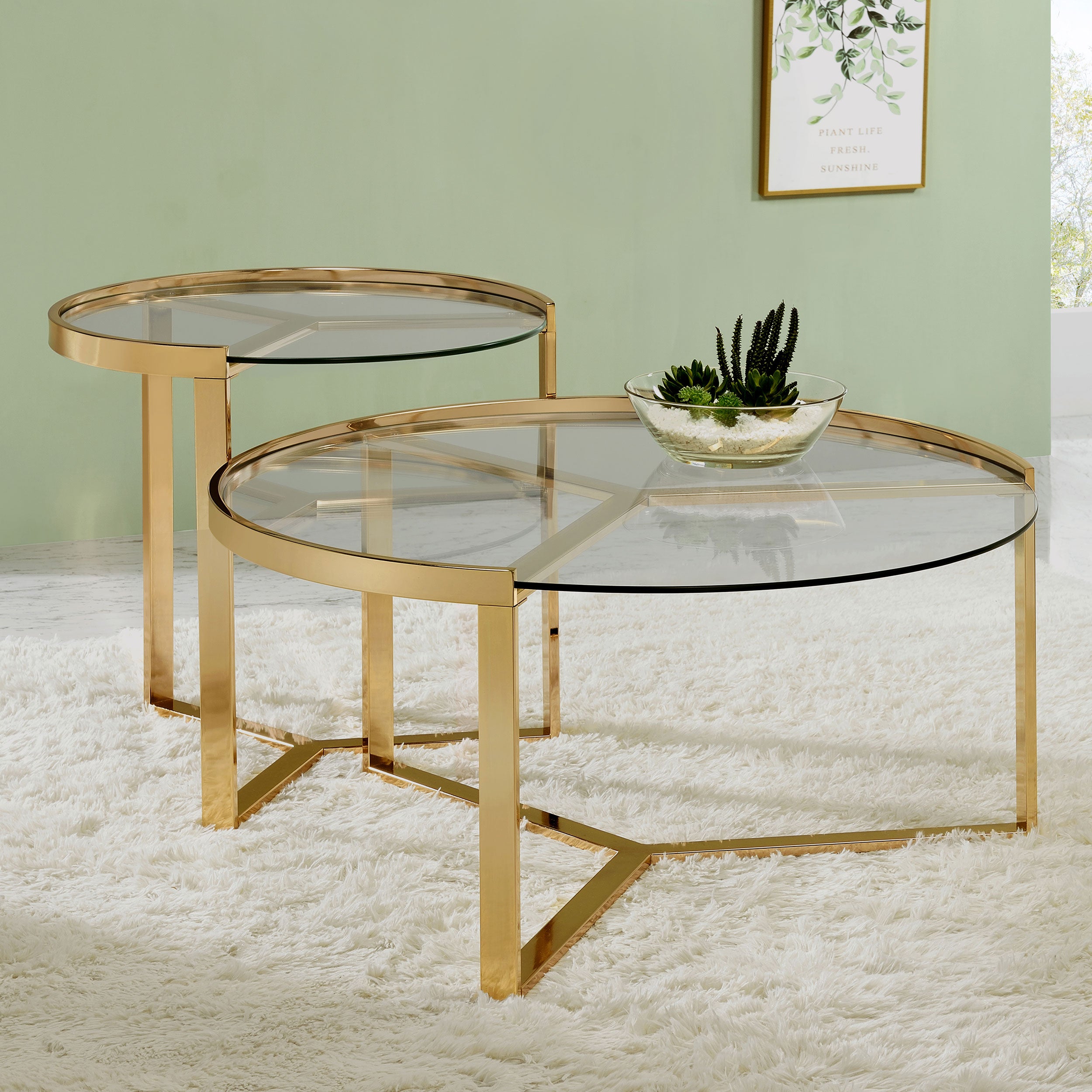 Coaster Delia 2-piece Round Nesting Table Clear and Gold Default Title