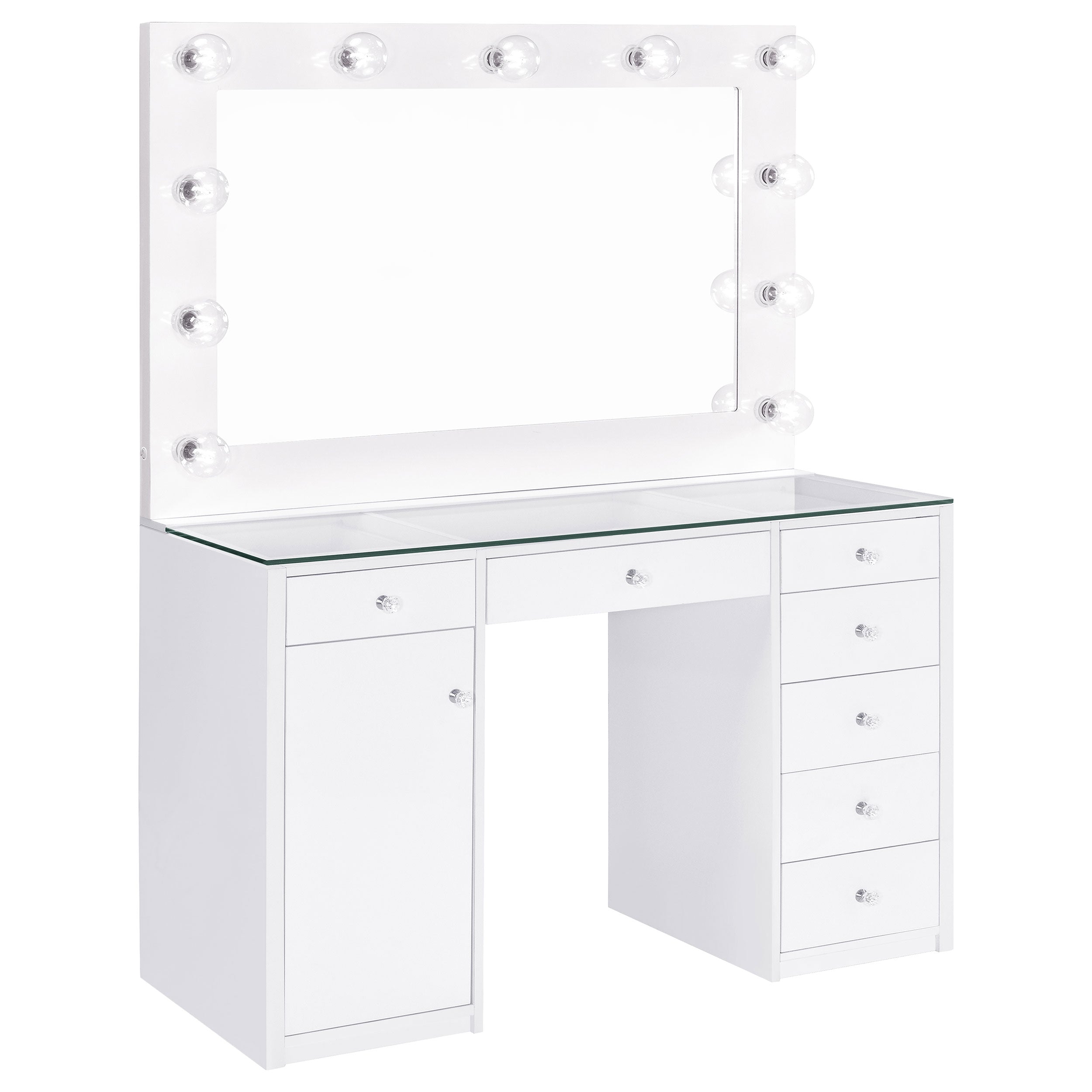 Coaster Acena 7-drawer Glass Top Vanity Desk with Lighting White Default Title