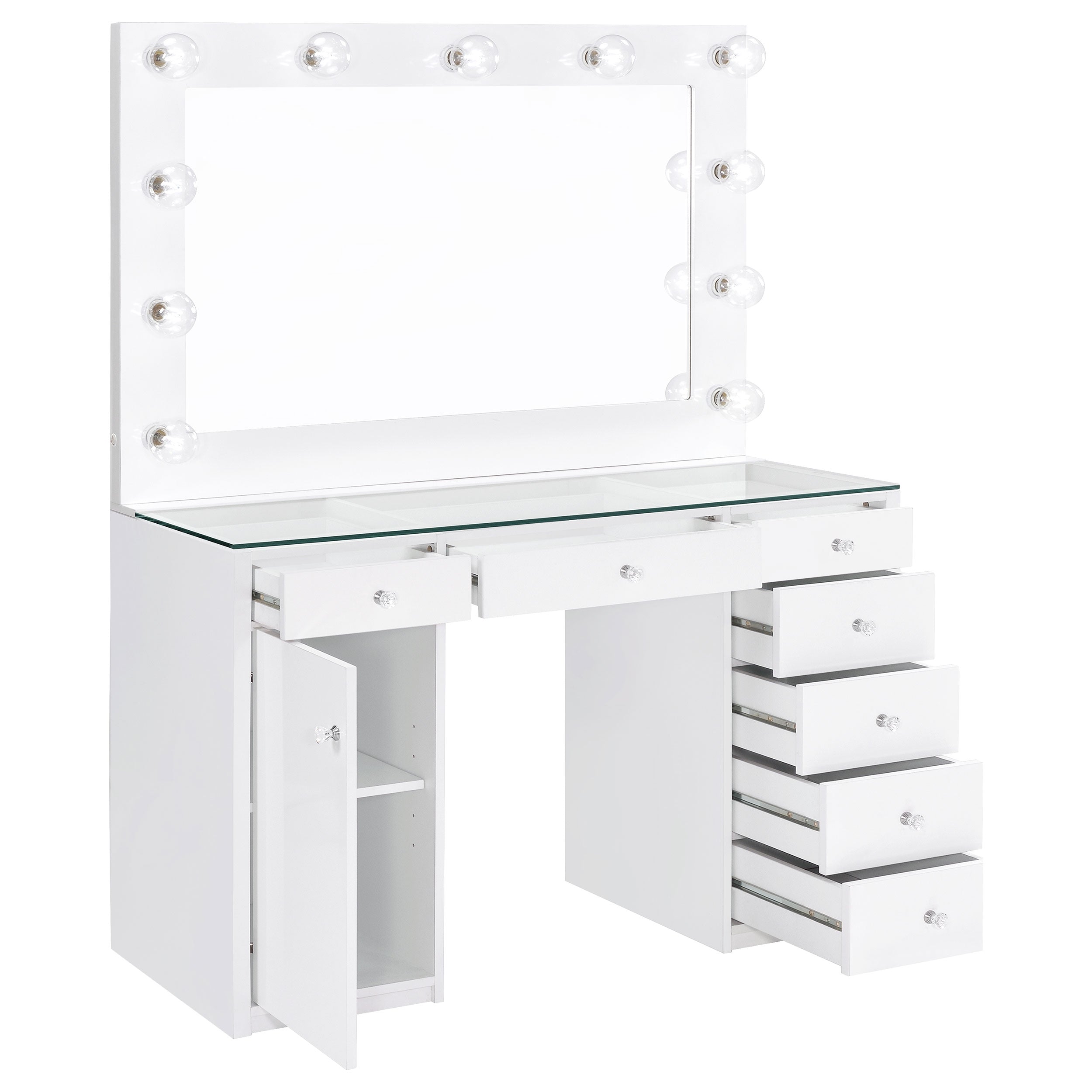 Coaster Acena 7-drawer Glass Top Vanity Desk with Lighting White Default Title