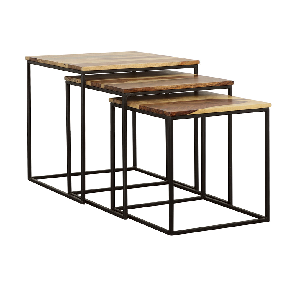 Coaster Belcourt 3-piece Square Nesting Tables Natural and Black Default Title