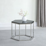 Coaster Hexagon Glass Top Accent Table Black and Silver Default Title