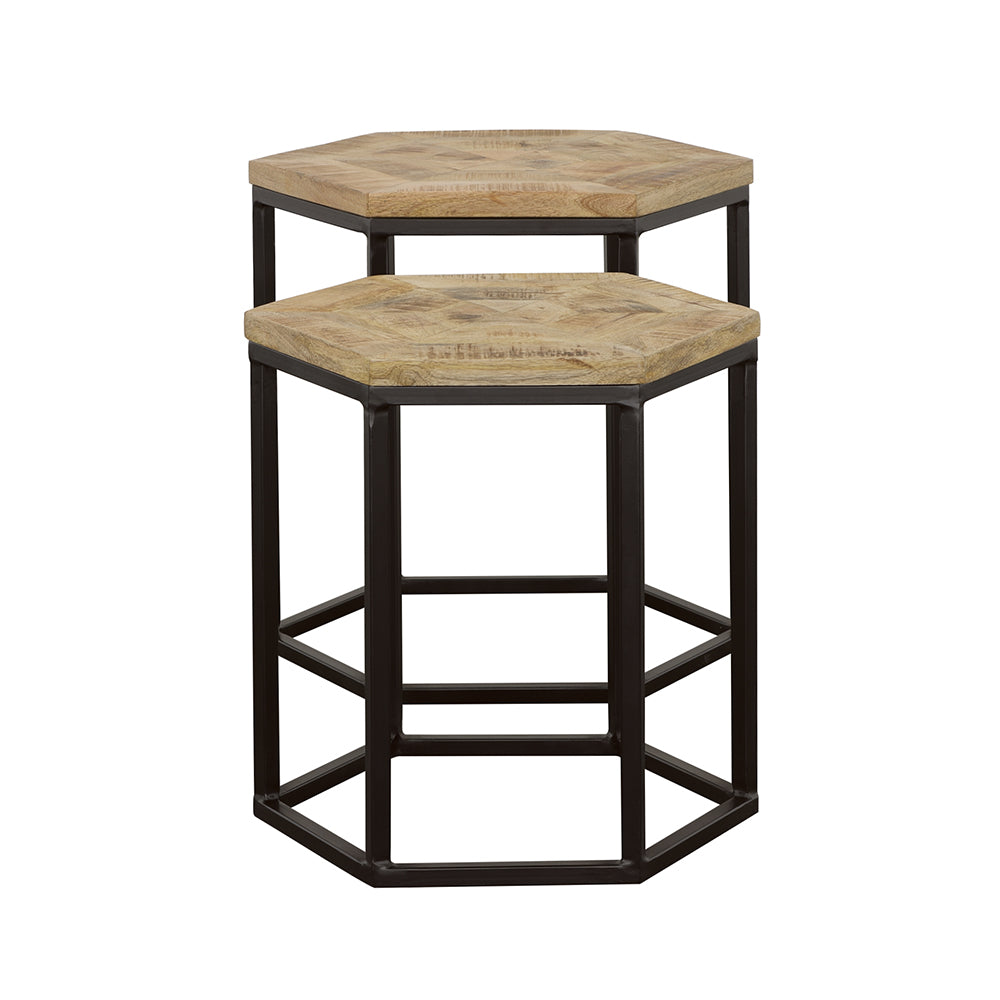 Coaster Adger 2-piece Hexagon Nesting Tables Natural and Black Default Title