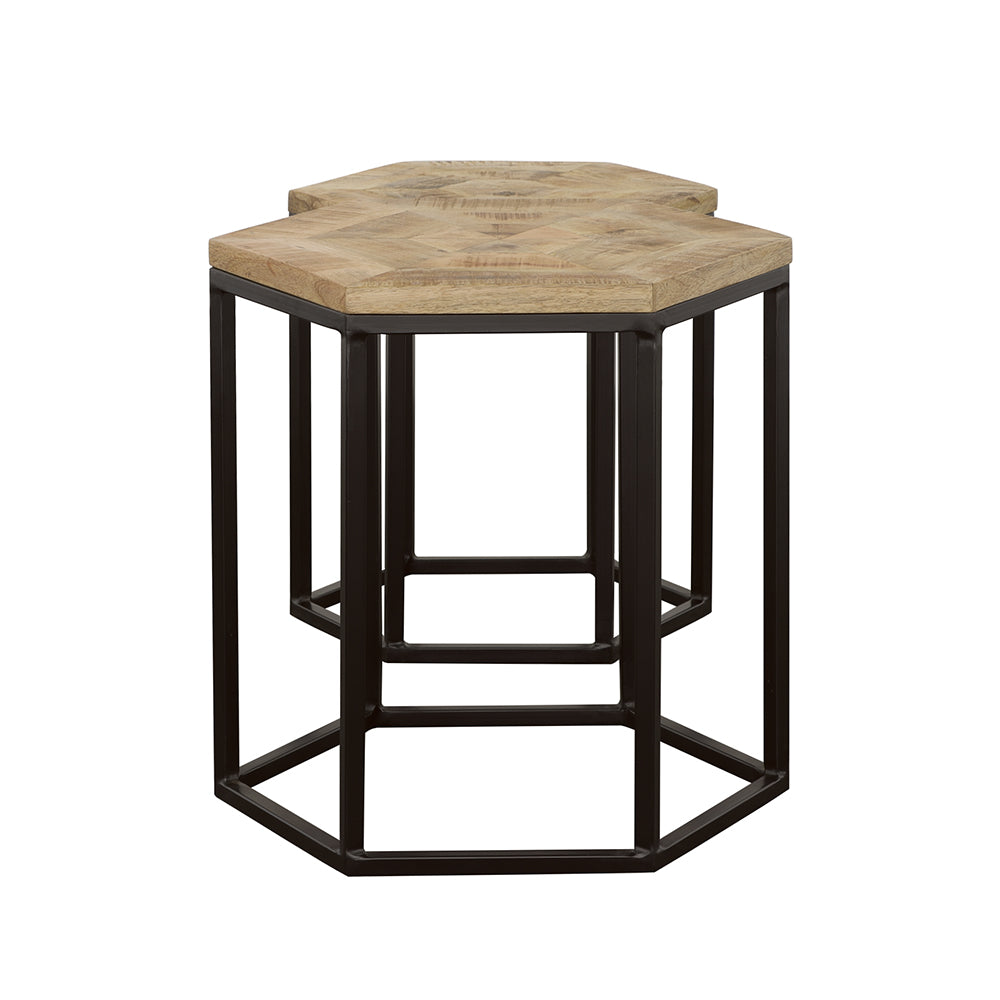 Coaster Adger 2-piece Hexagon Nesting Tables Natural and Black Default Title