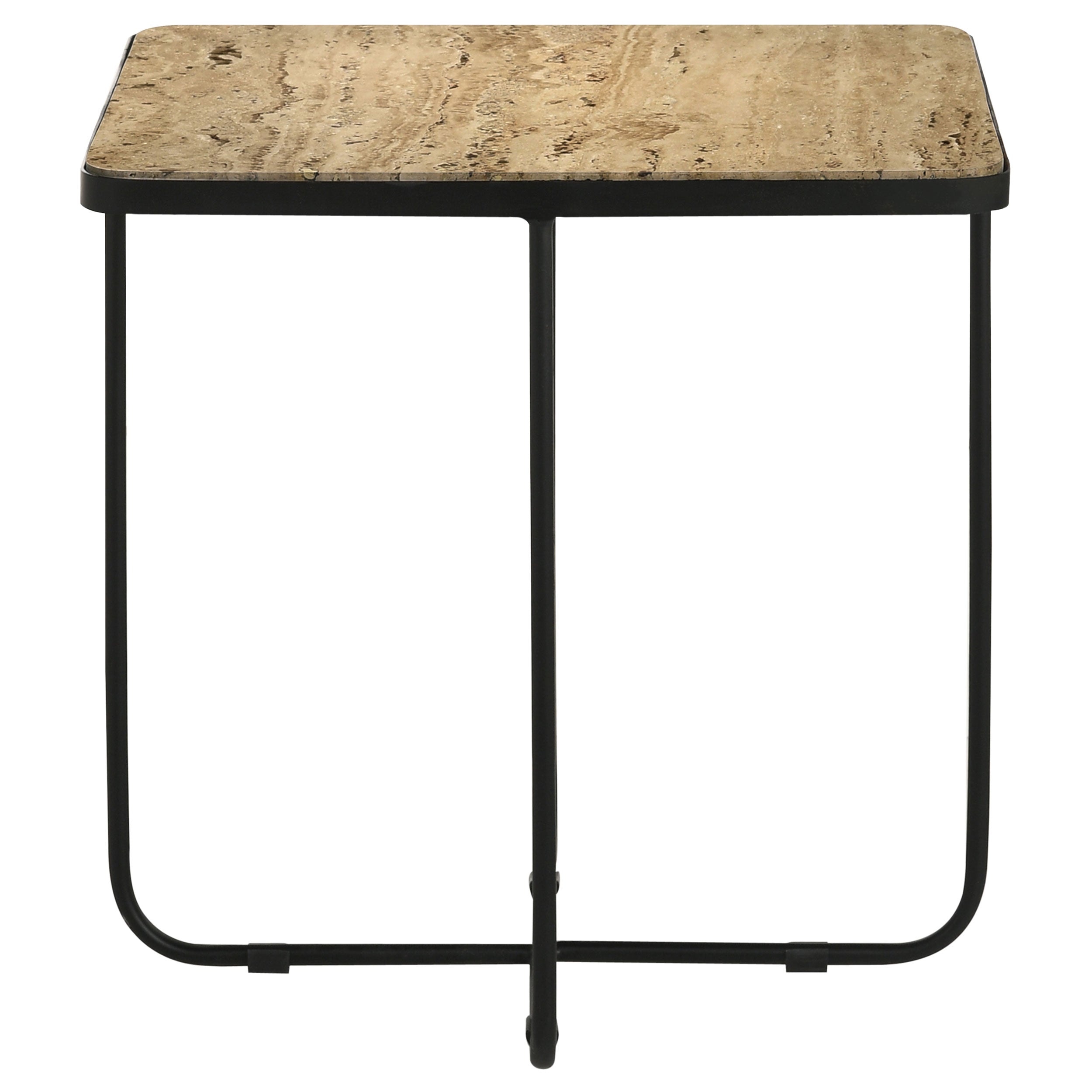 Coaster Elyna Square Accent Table Travertine and Black Default Title