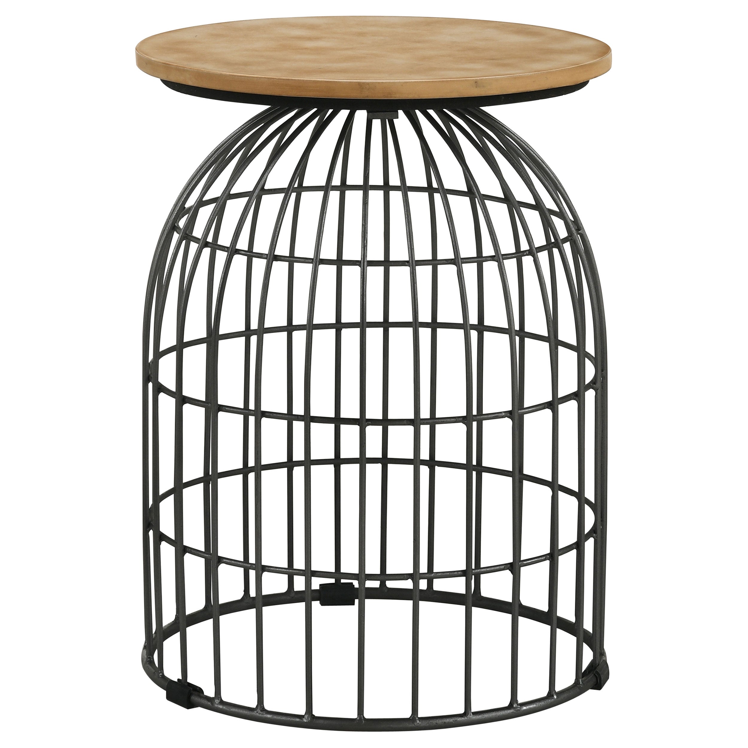 Coaster Bernardo Round Accent Table with Bird Cage Base Natural and Gunmetal Default Title