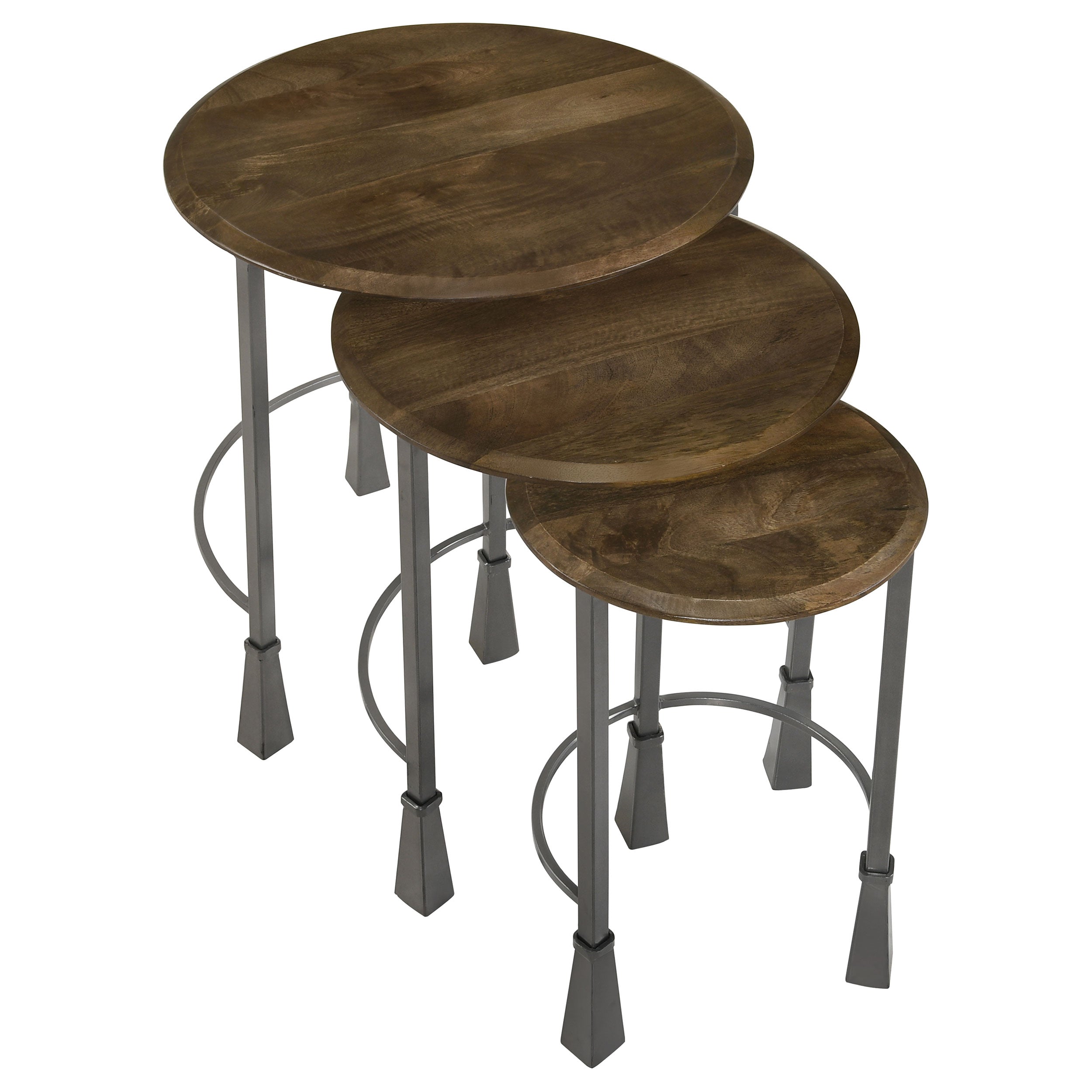 Coaster Deja 3-piece Round Nesting Table Natural and Gunmetal Default Title