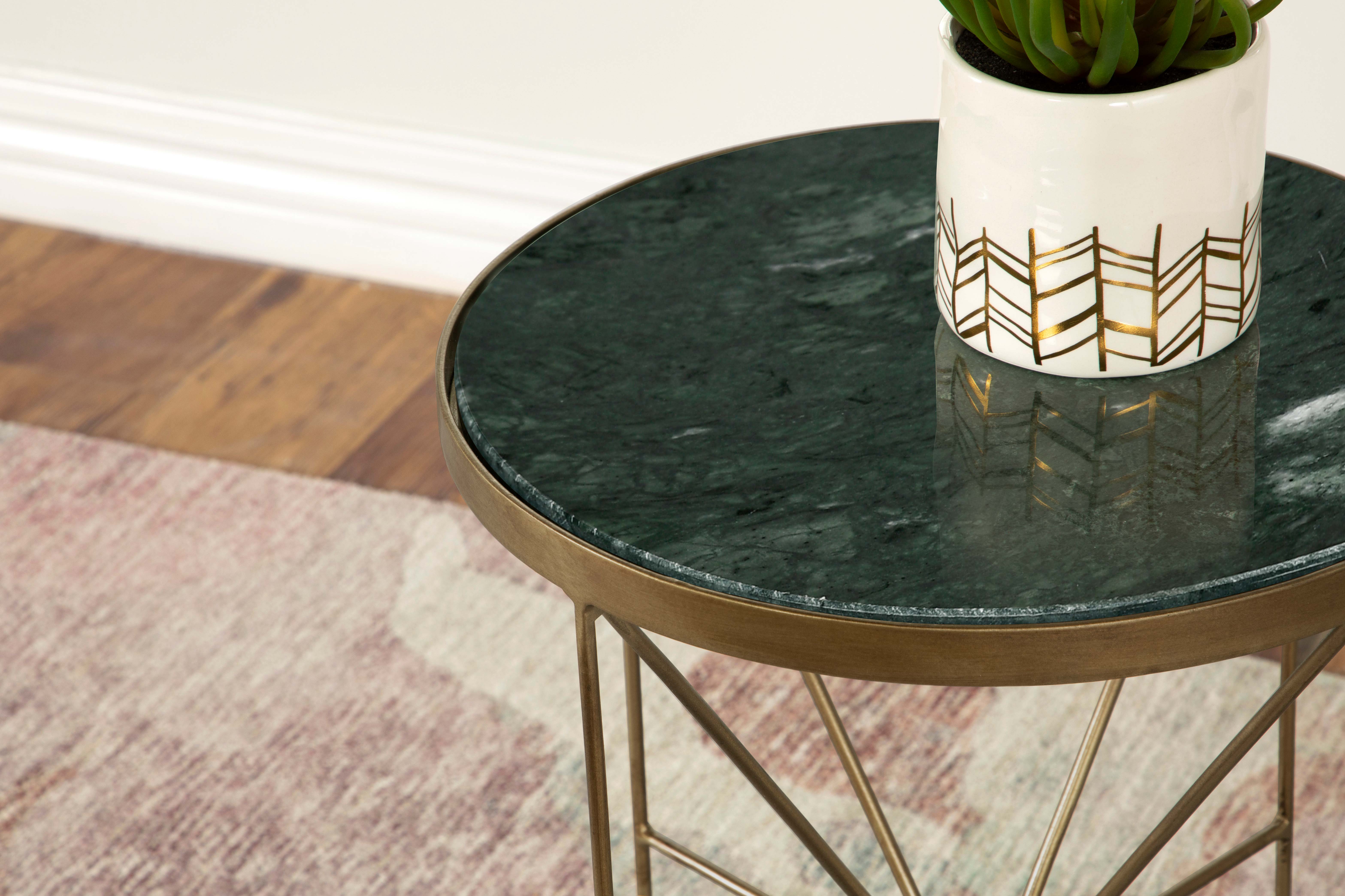 Coaster Eliska Round Accent Table with Marble Top Green and Antique Gold Default Title