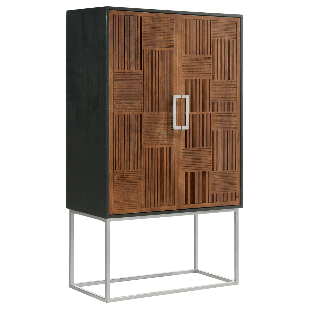 Coaster Borman 2-door Bar Cabinet Wine Storage Walnut and Black Default Title