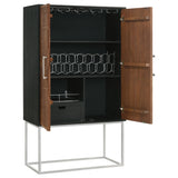 Coaster Borman 2-door Bar Cabinet Wine Storage Walnut and Black Default Title