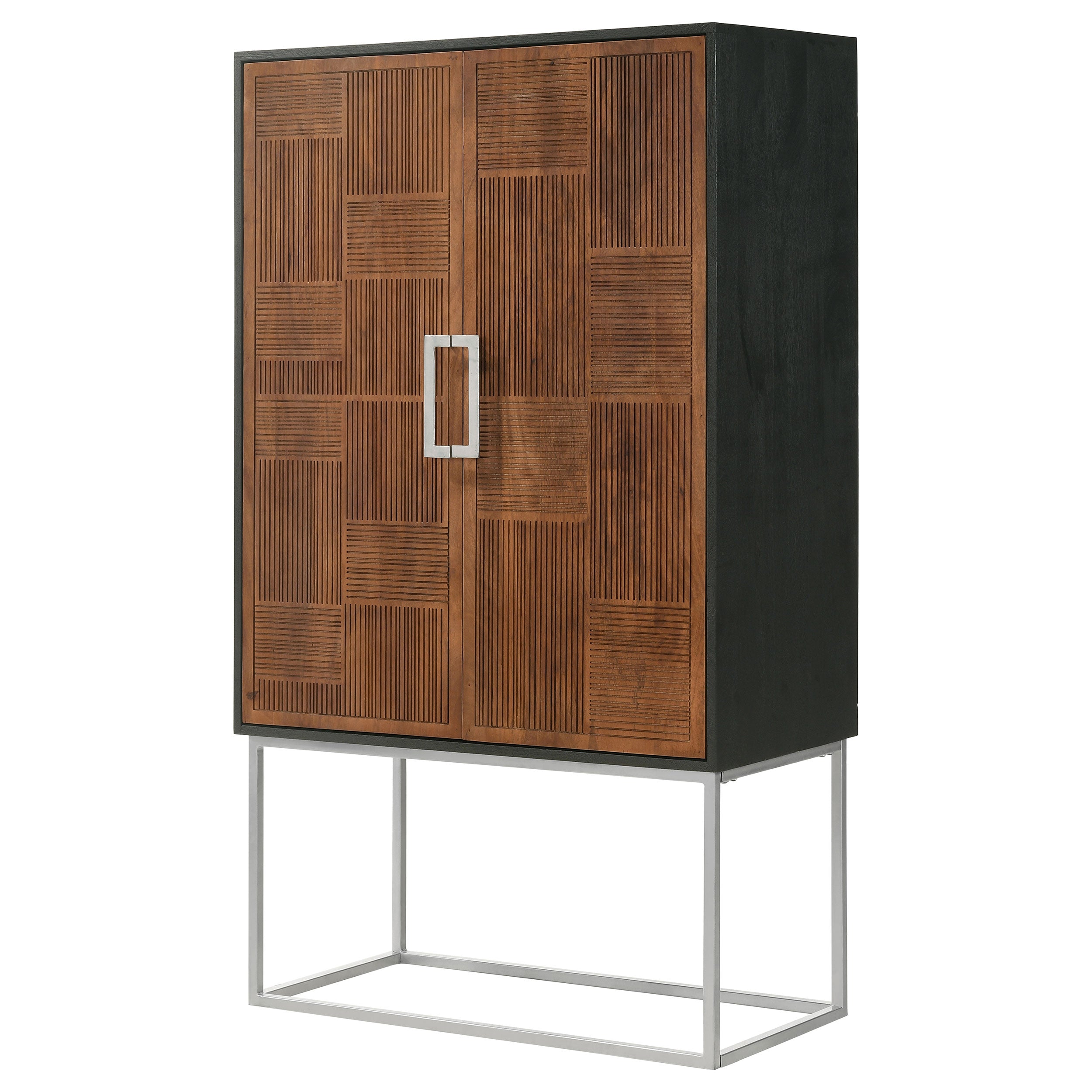 Coaster Borman 2-door Bar Cabinet Wine Storage Walnut and Black Default Title