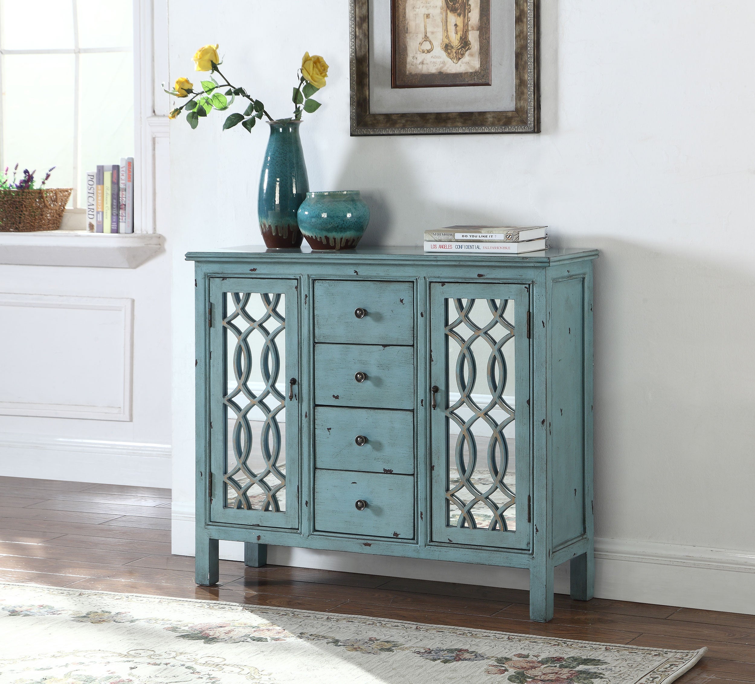 Coaster Rue 4-drawer Accent Cabinet Antique Blue Default Title