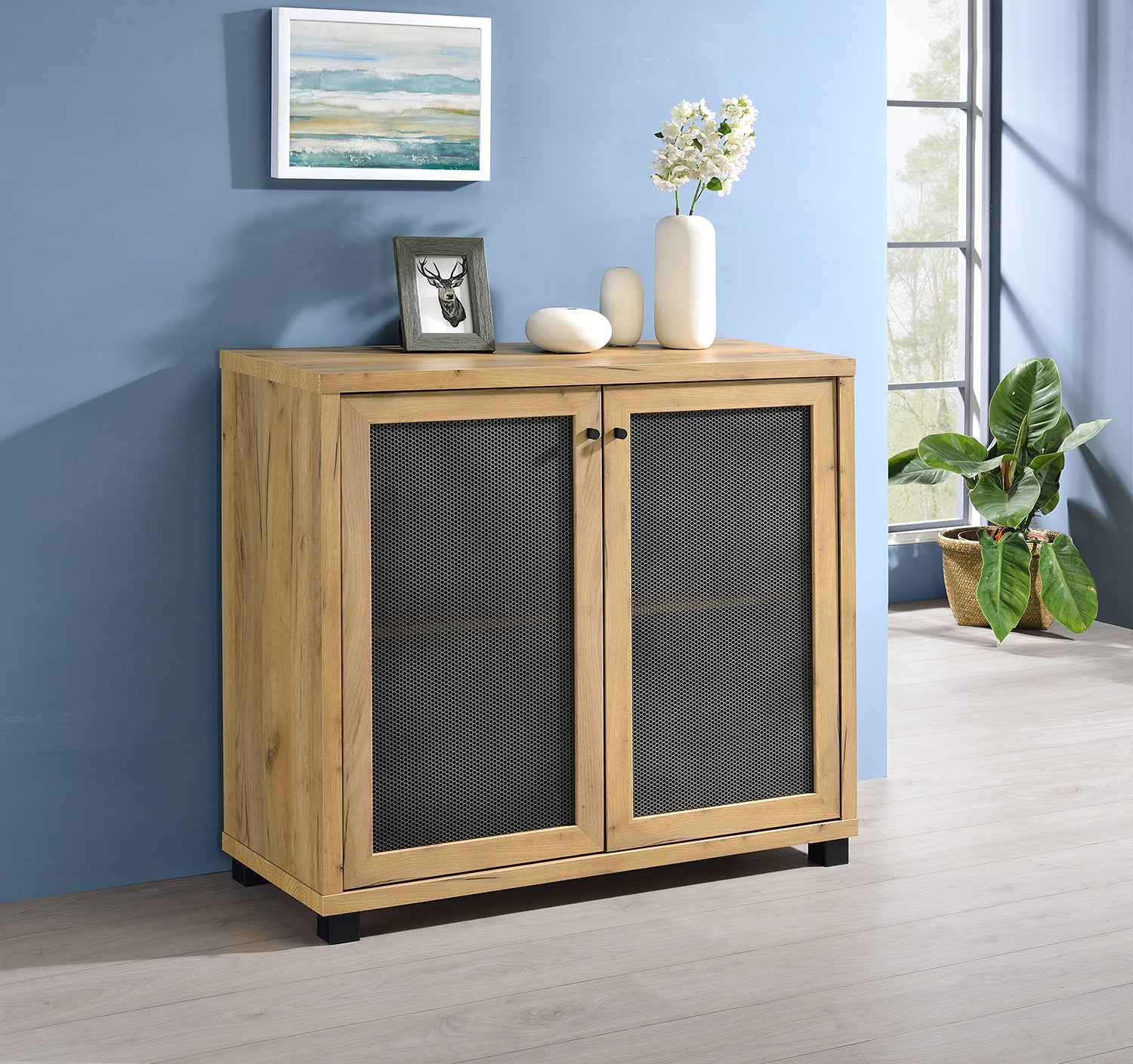 Coaster Mchale Accent Cabinet with Two Mesh Doors Golden Oak Default Title