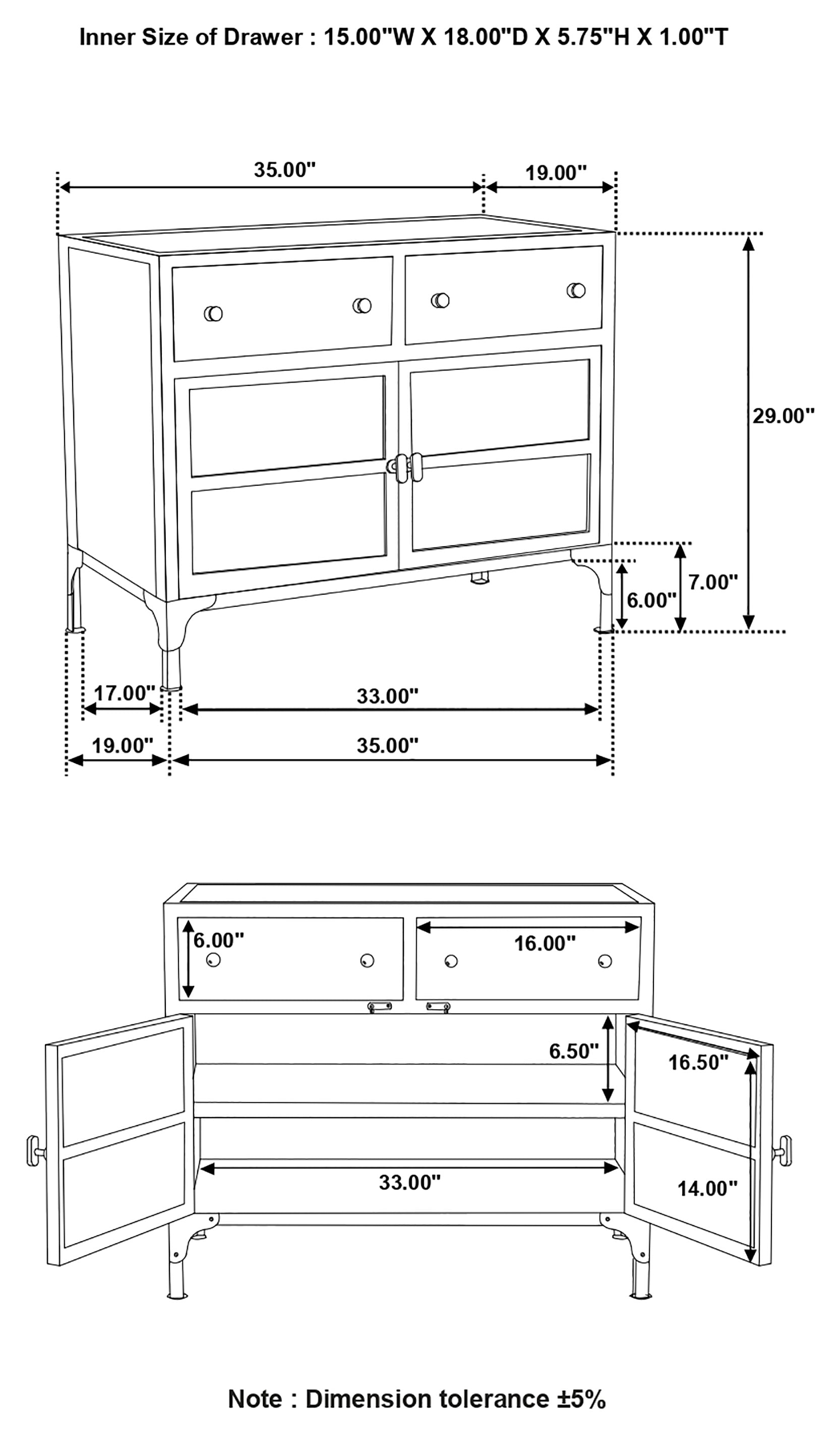 Coaster Sadler 2-drawer Accent Cabinet with Glass Doors Black Default Title