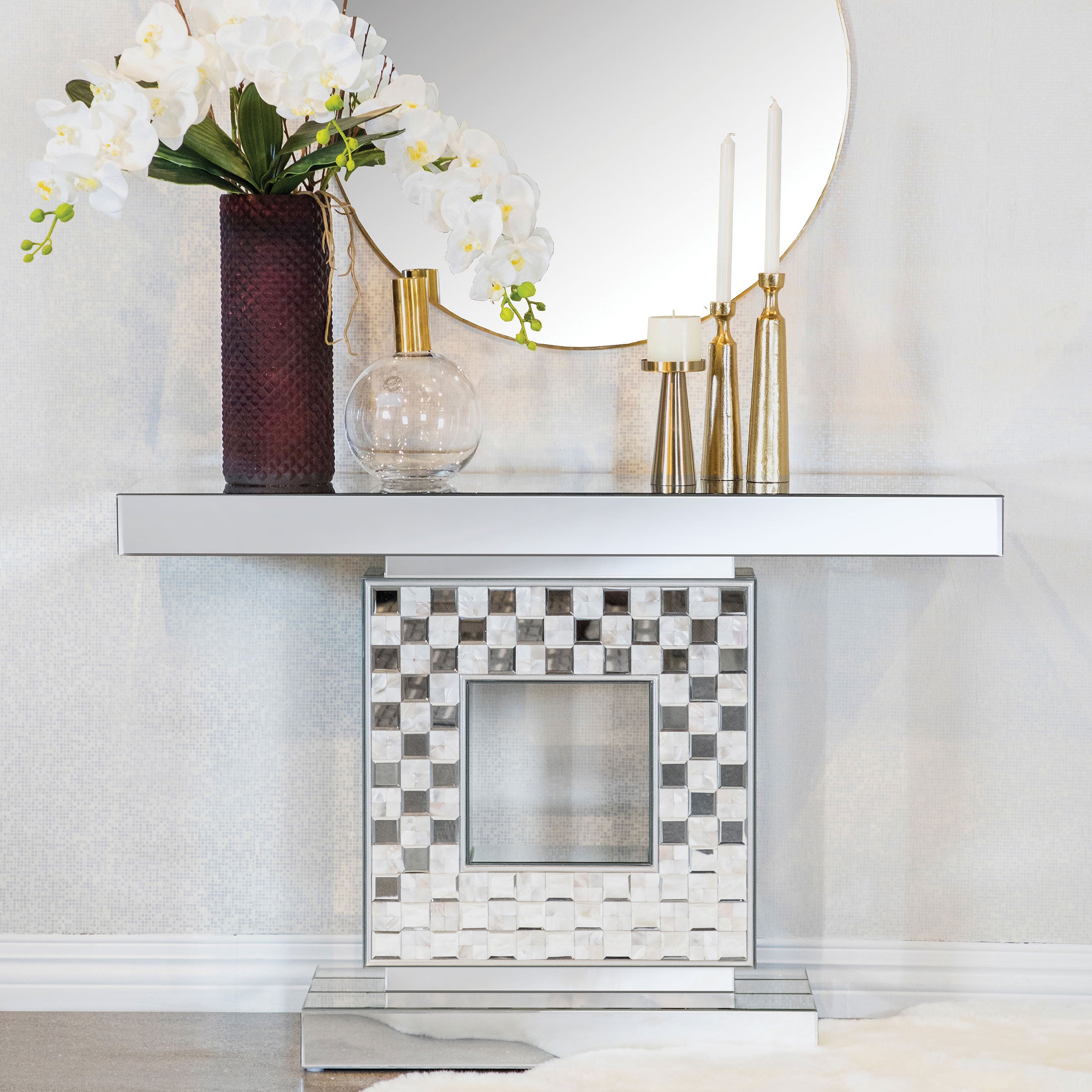 Coaster Claire Checkerboard Square Base Console Table Silver