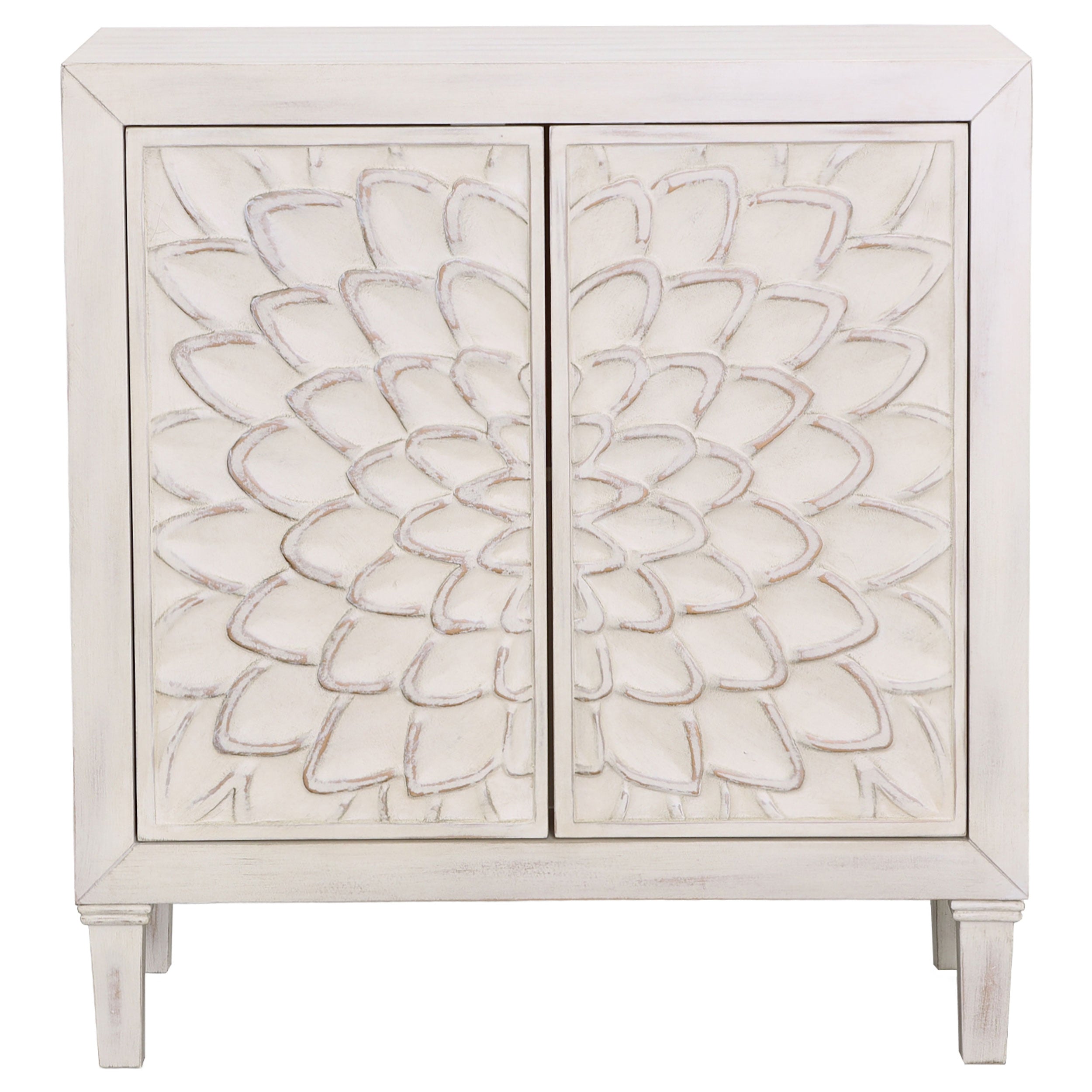 Coaster Clarkia Accent Cabinet with Floral Carved Door White Default Title