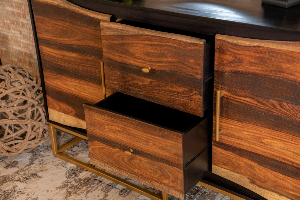 Coaster Zara 2-drawer Accent Cabinet Black Walnut and Gold Default Title