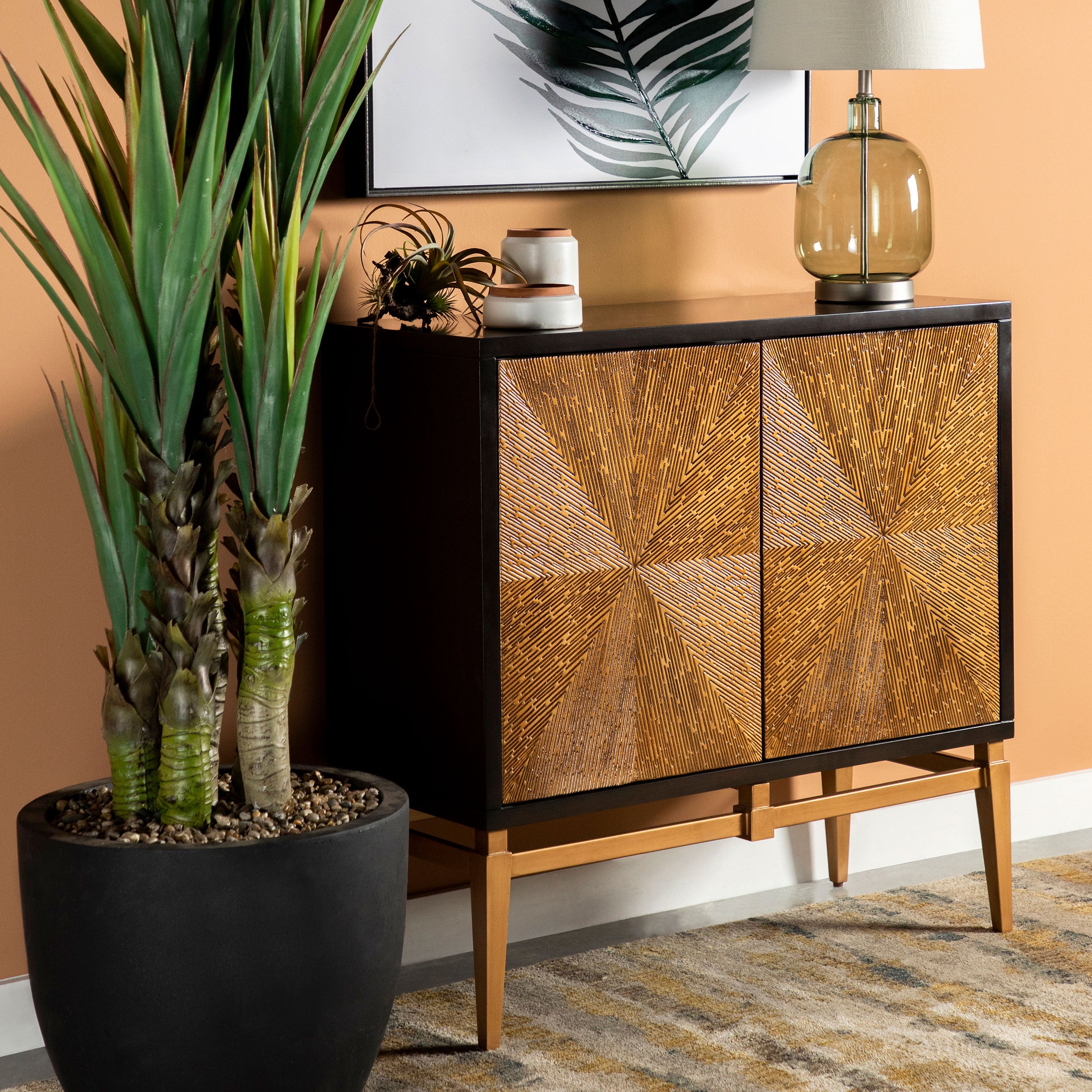 Coaster Zira Sunburst 2-door Accent Cabinet Brown and Antique Gold Default Title