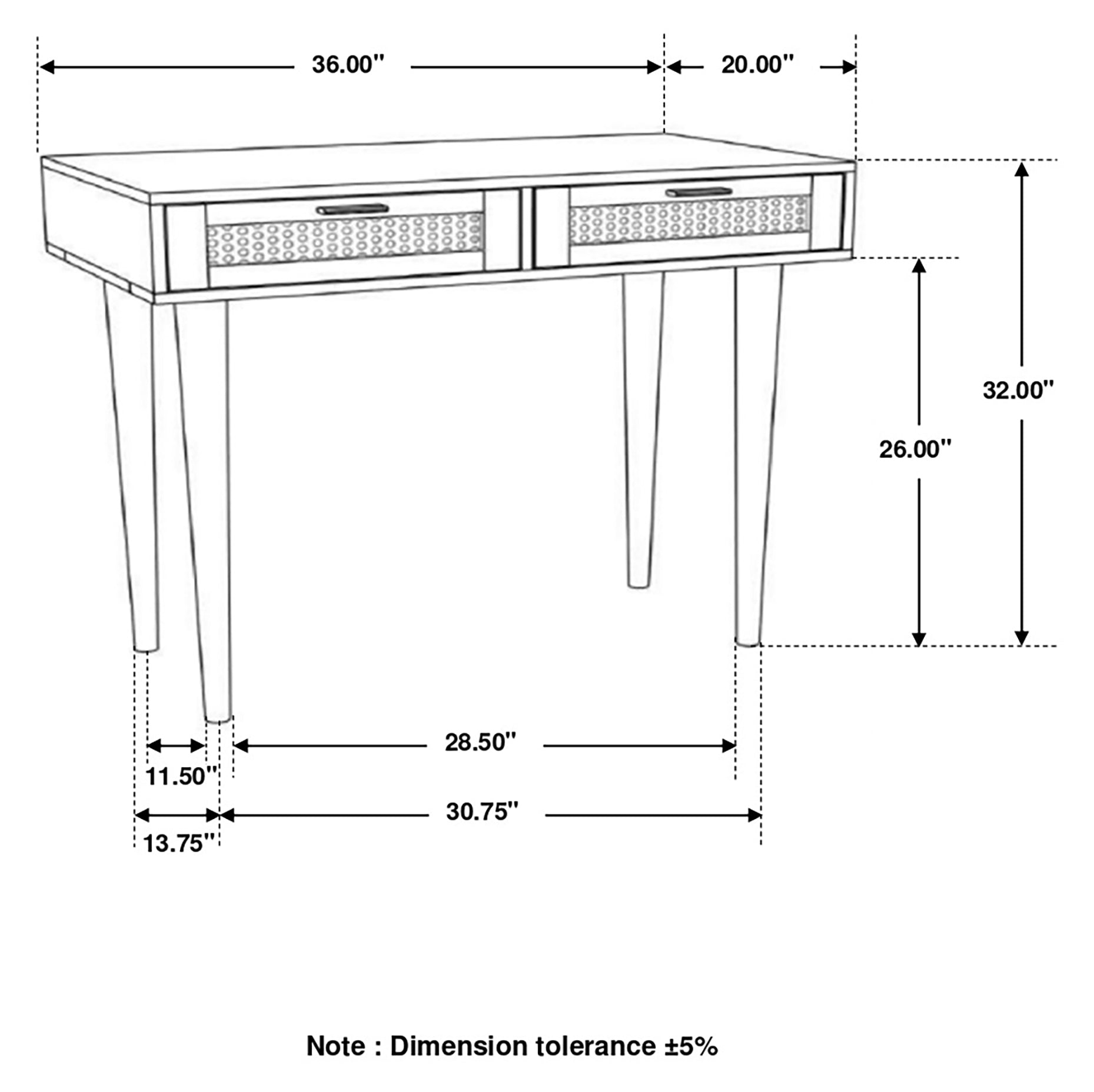 Coaster Zamora Rectangular 2-drawer Accent Writing Desk Natural Default Title