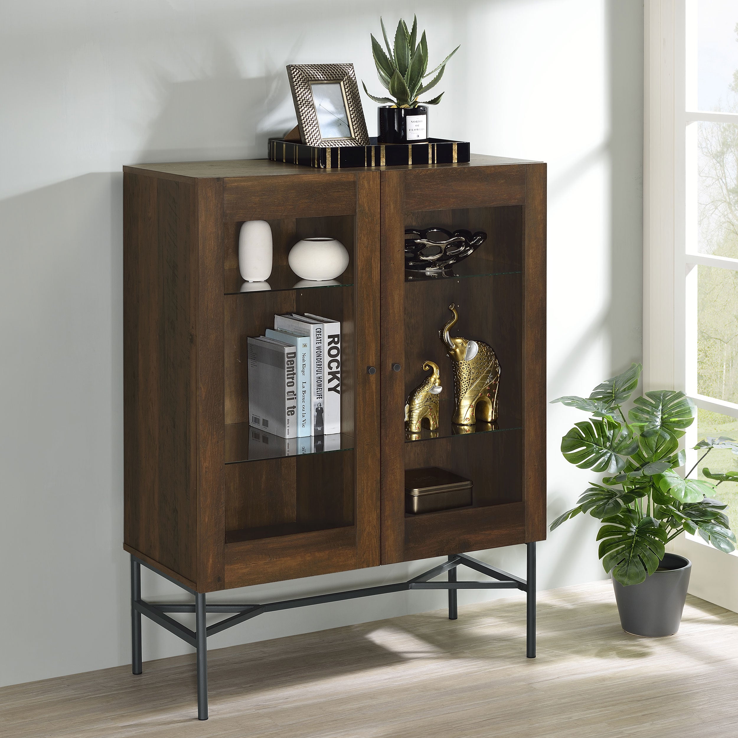 Coaster Bonilla 2-door Accent Cabinet with Glass Shelves Default Title