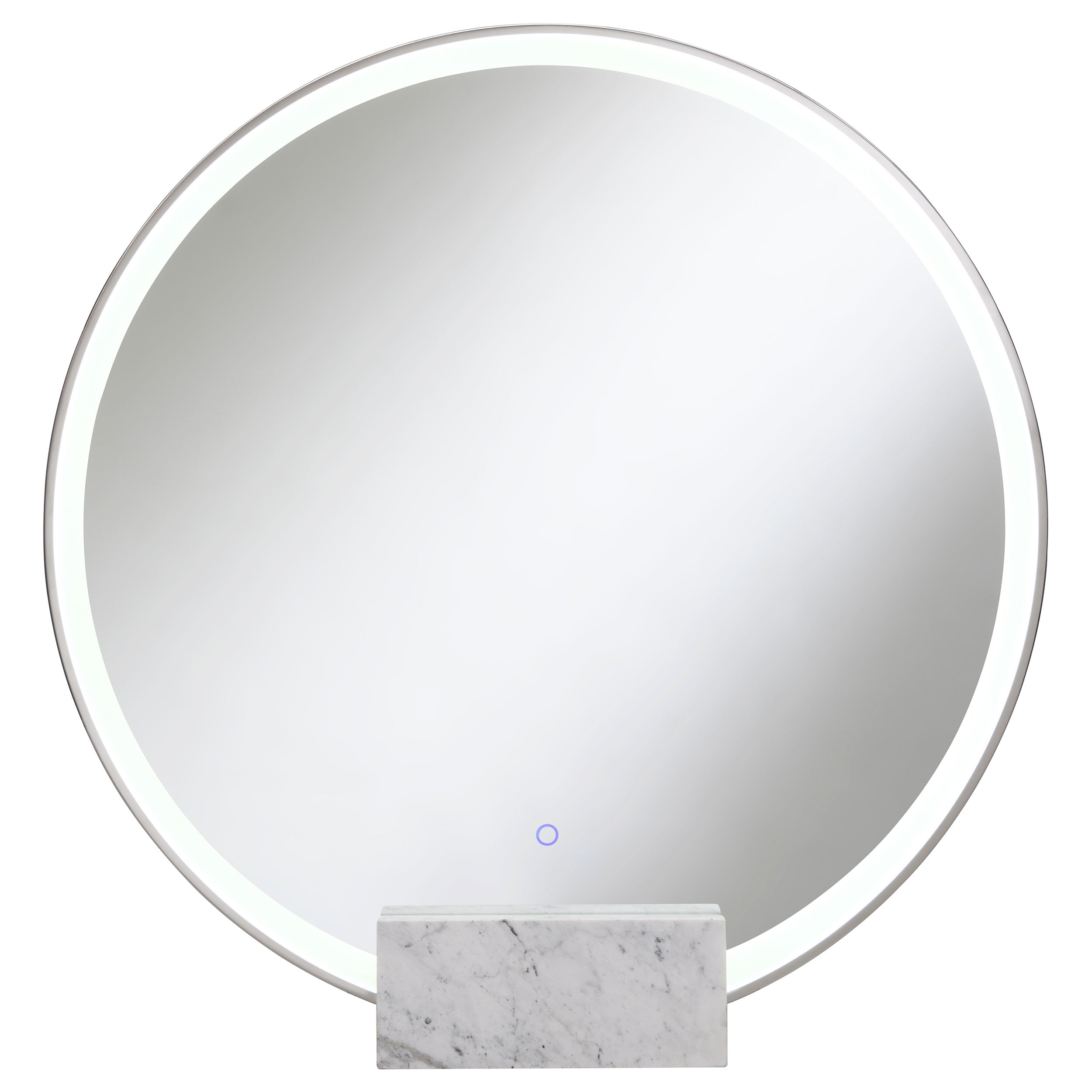 Coaster Jocelyn Round Table Top LED Vanity Mirror White Marble Base Chrome Frame Gold Frame