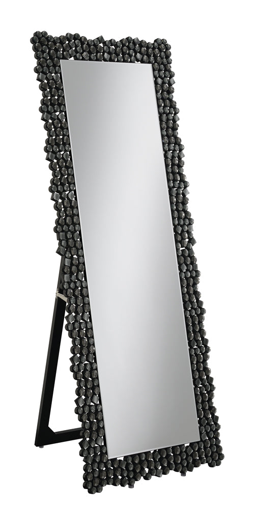 Coaster Mckay Textural Frame Cheval Floor Mirror Silver and Smoky Grey Default Title