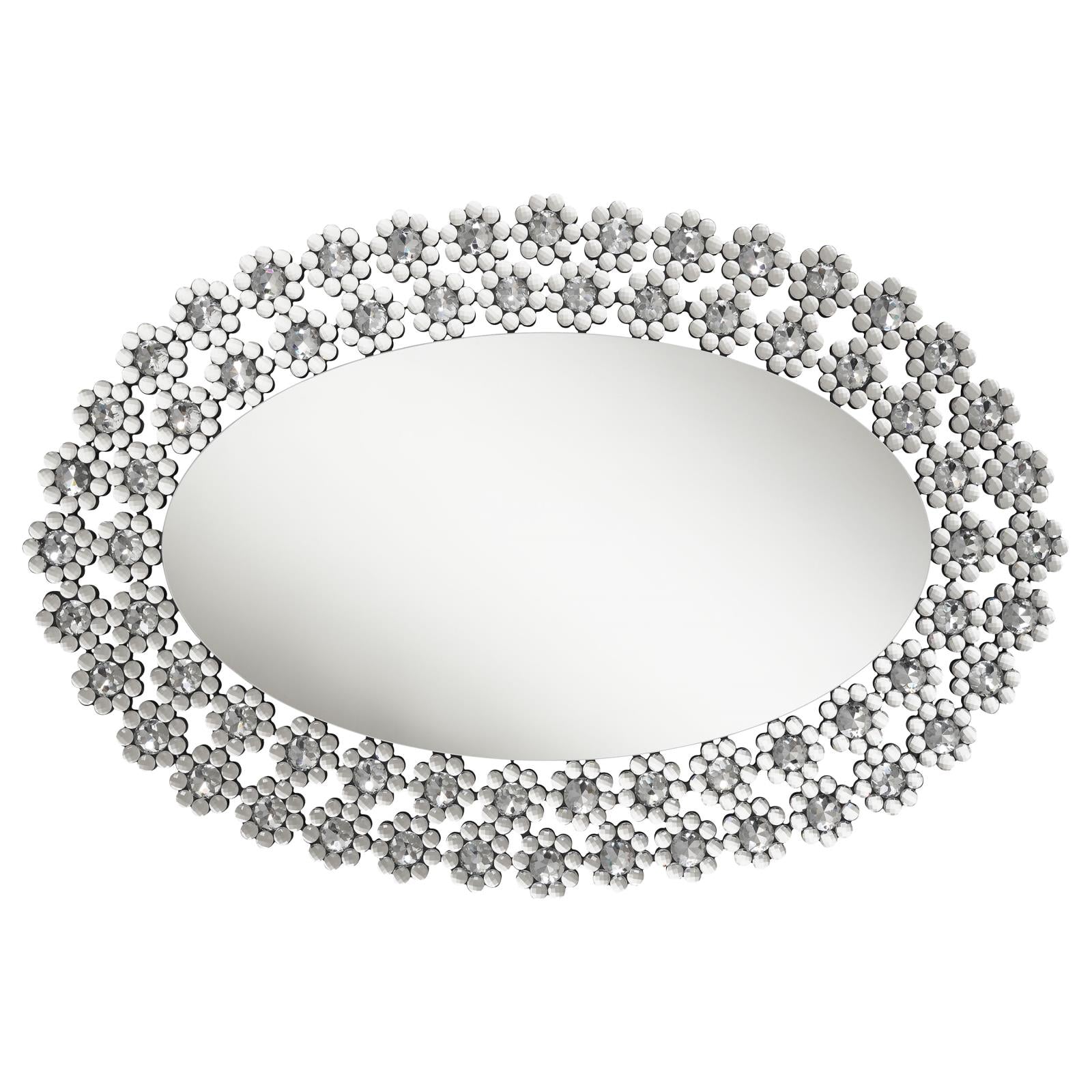 Coaster Colleen Oval Wall Mirror with Faux Crystal Blossoms Default Title