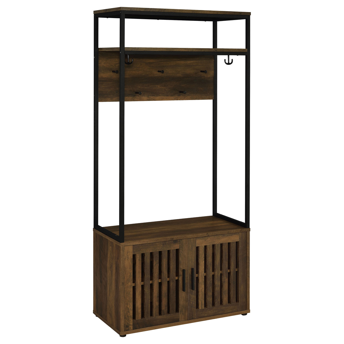 Coaster Quincy 2-door Engineered Wood Hall Tree Dark Pine and Black Default Title