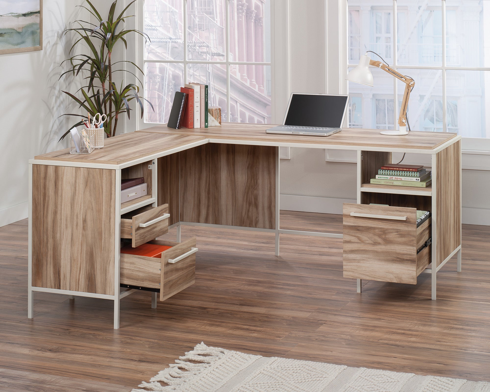 Nova Loft  L-Shaped Home Office Desk in Kiln Acacia