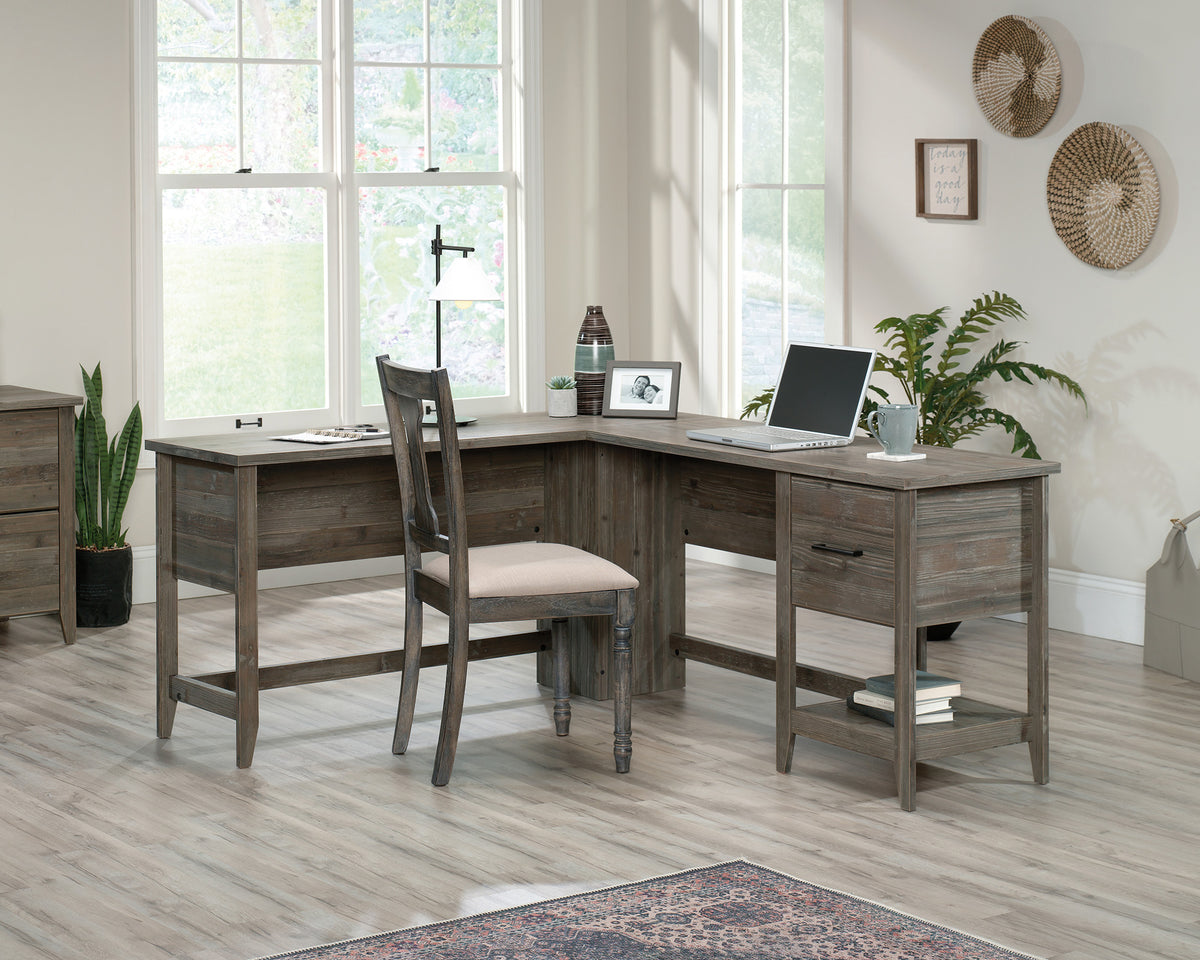 Summit Station  L-Shaped Desk with Storage in Pebble Pine