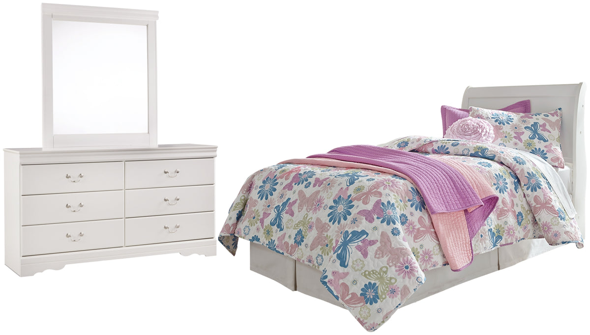 Anarasia Twin Sleigh Headboard Bed with Mirrored Dresser