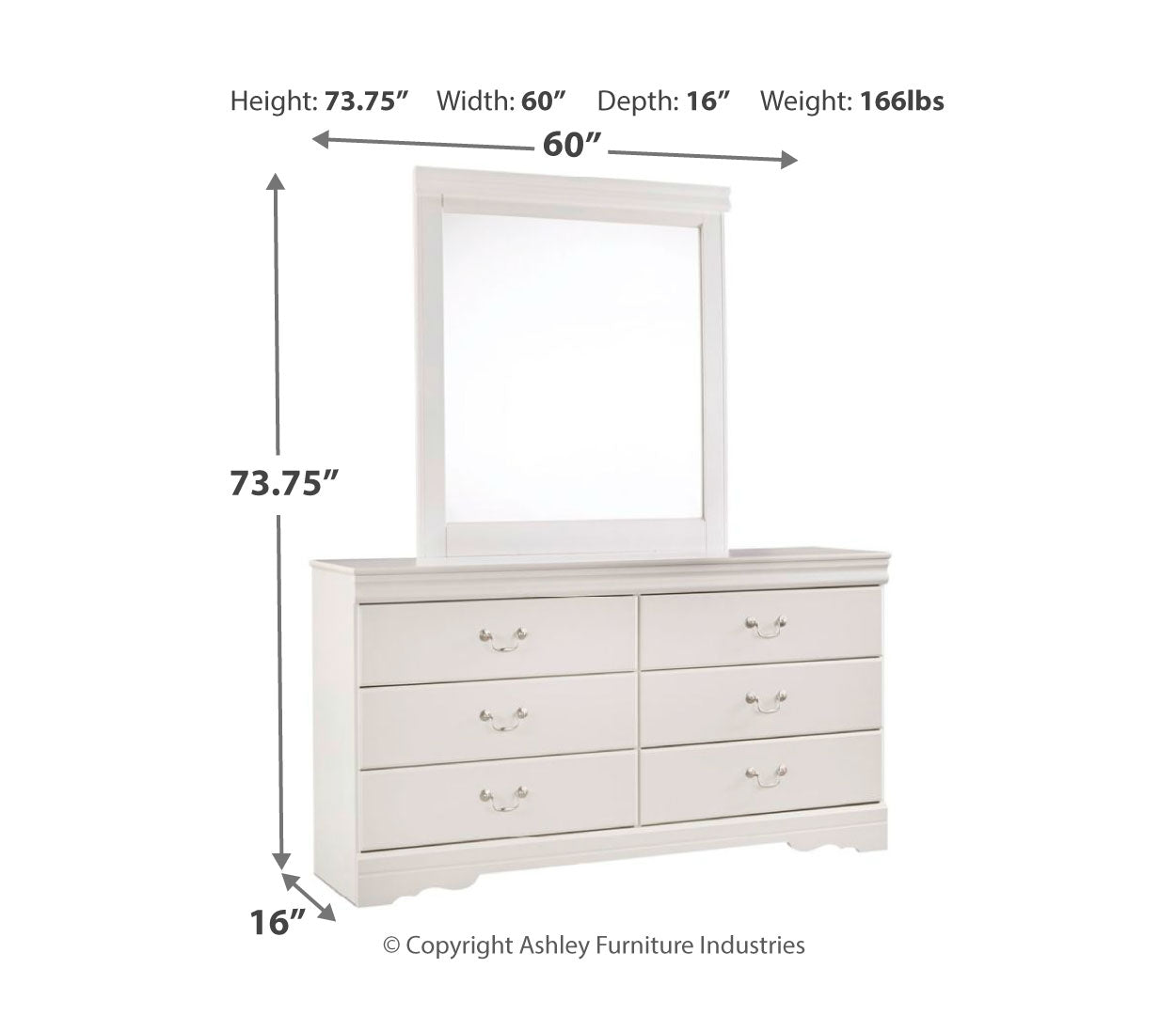 Anarasia Twin Sleigh Headboard Bed with Mirrored Dresser