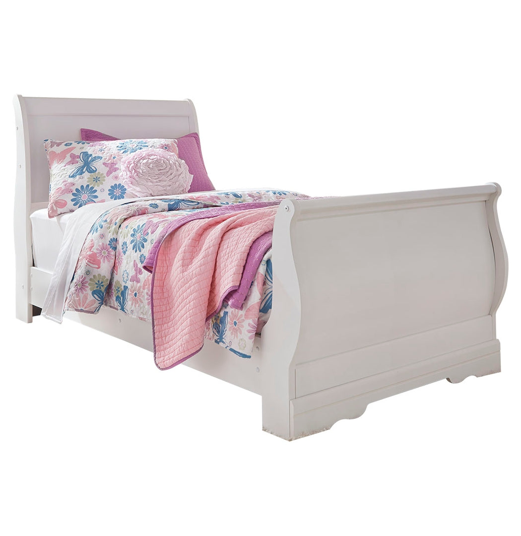 Anarasia Twin Sleigh Bed with Mirrored Dresser, Chest and Nightstand