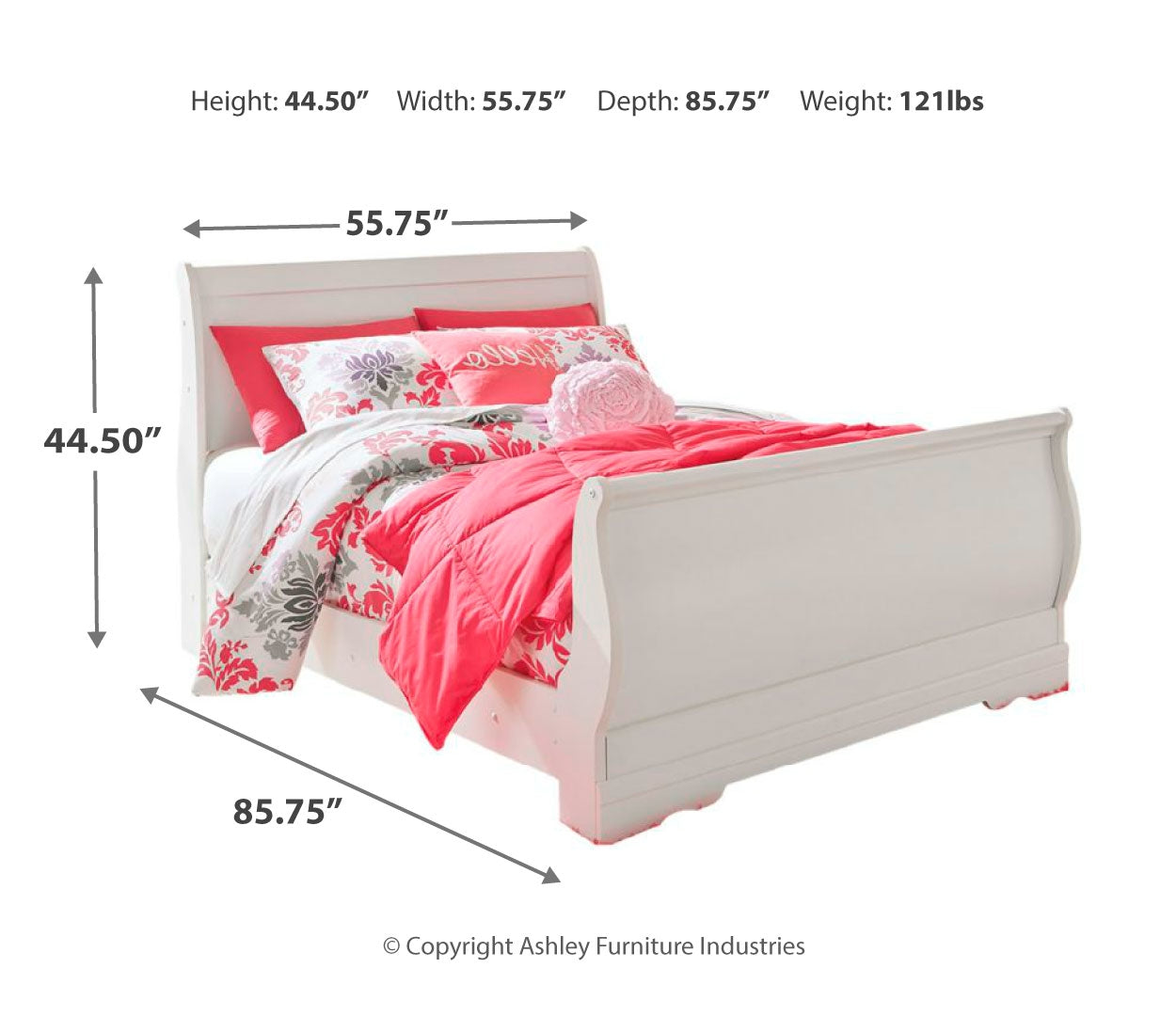 Anarasia Full Sleigh Bed with Mirrored Dresser and 2 Nightstands