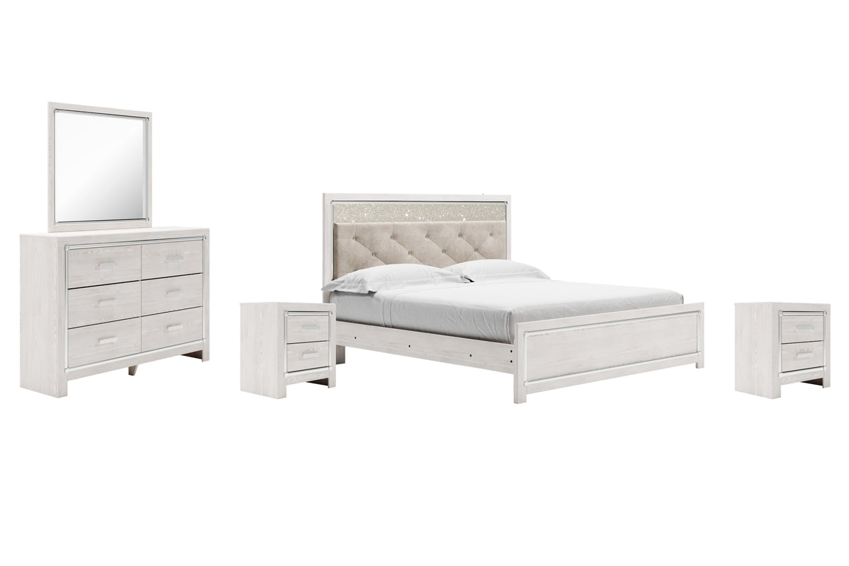 Altyra King Panel Bed with Mirrored Dresser and 2 Nightstands