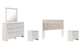 Altyra King Panel Headboard Bed with Mirrored Dresser and 2 Nightstands