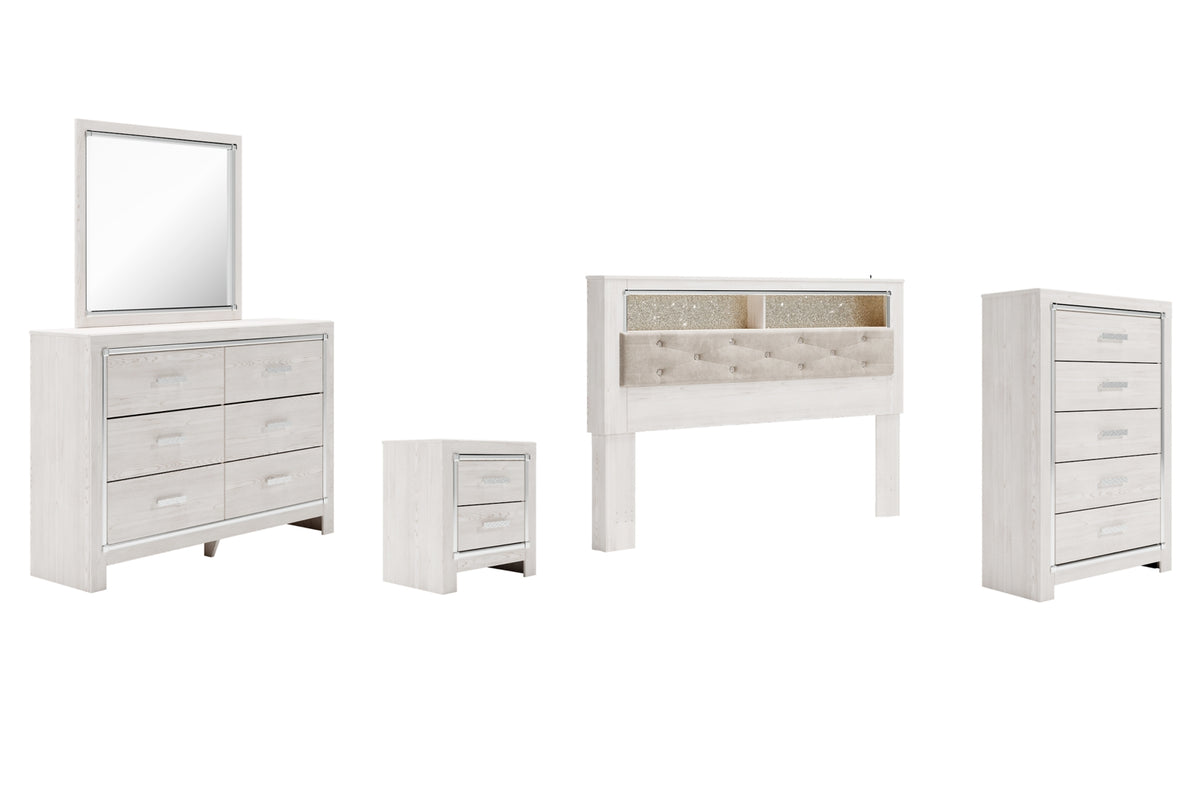 Altyra King Bookcase Headboard Bed with Mirrored Dresser, Chest and Nightstand