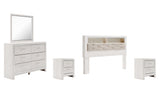 Altyra King Bookcase Headboard Bed with Mirrored Dresser and 2 Nightstands