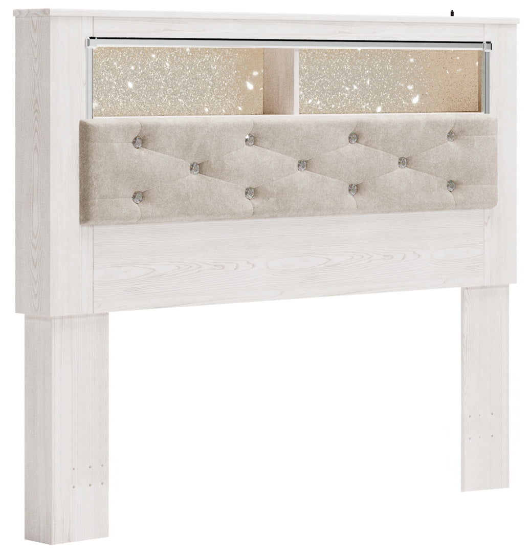 Altyra Queen Bookcase Headboard Bed with Mirrored Dresser, Chest and Nightstand