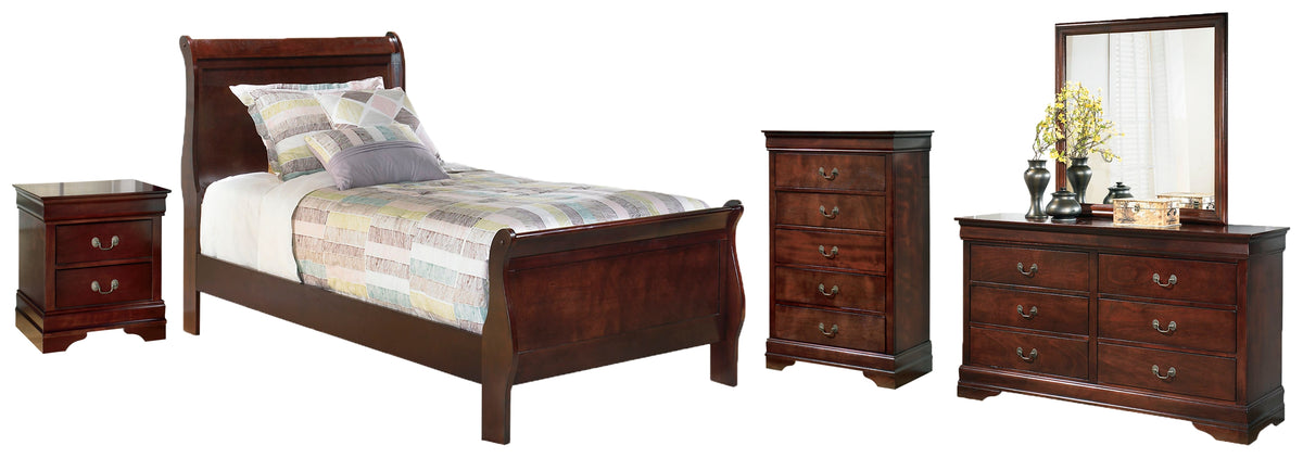 Alisdair Twin Sleigh Bed with Mirrored Dresser, Chest and Nightstand