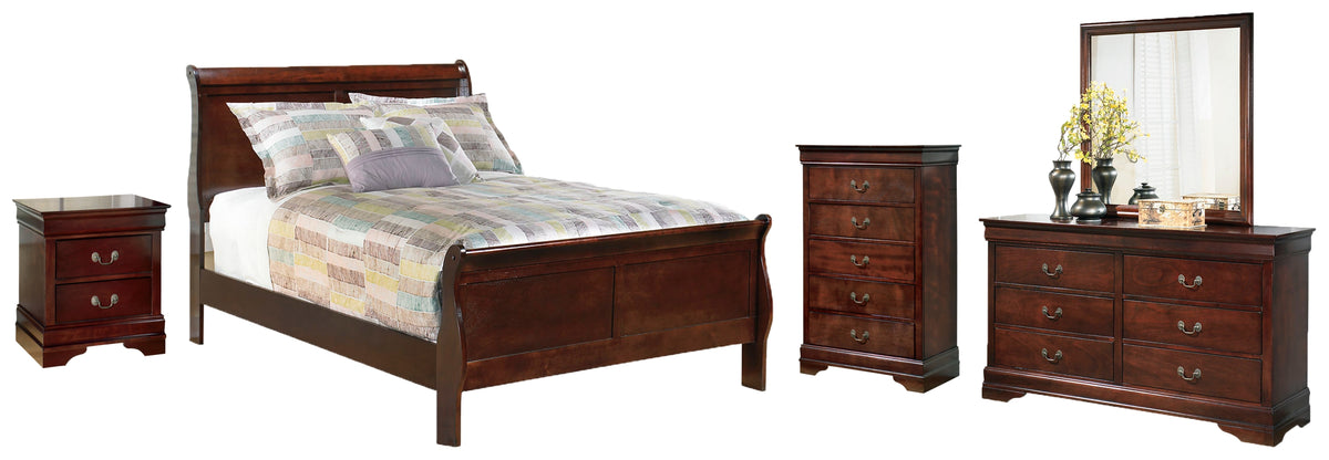 Alisdair Full Sleigh Bed with Mirrored Dresser, Chest and Nightstand