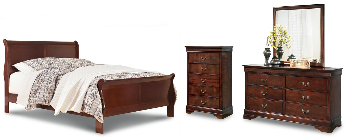 Alisdair Queen Sleigh Bed with Mirrored Dresser and Chest