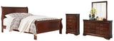 Alisdair California King Sleigh Bed with Mirrored Dresser and Chest