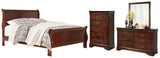 Alisdair King Sleigh Bed with Mirrored Dresser and Chest